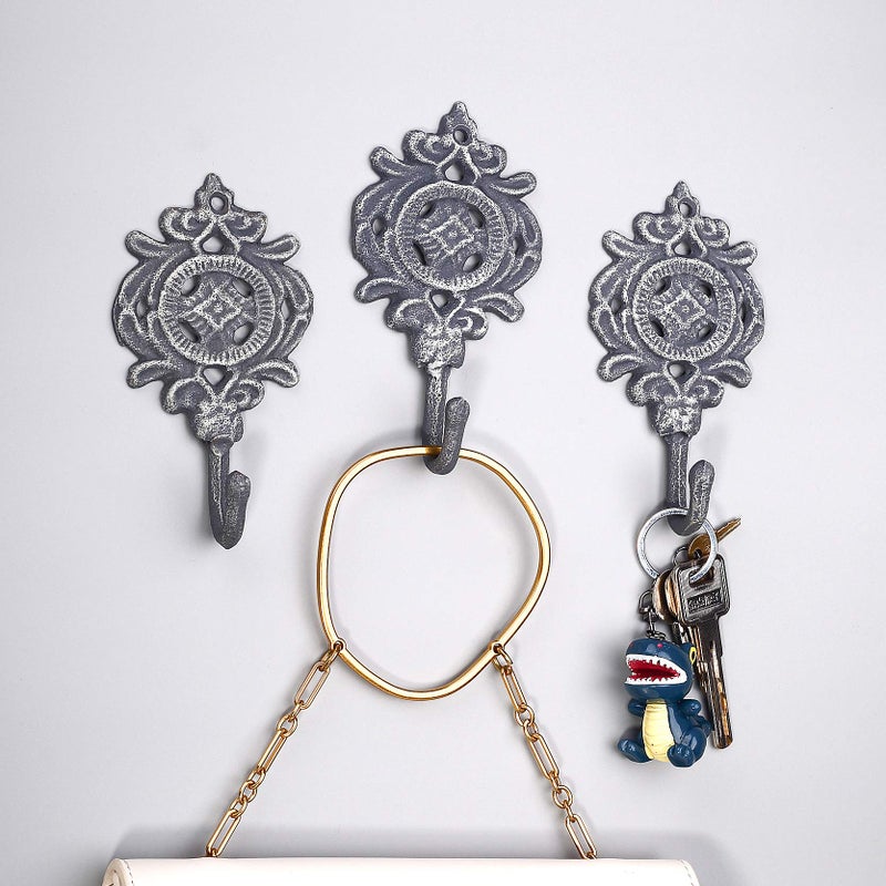 Ambipolar Indian Leaf Hook Antique Decorative Vintage Style Heavy Duty Wall Coat Hooks Pack of 3 .(Matt Grey) - Image 1